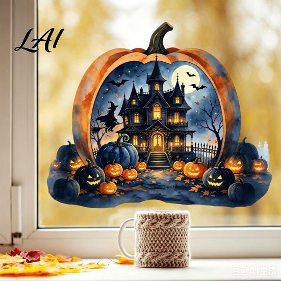 Outdoor Balcony Window Stickers Halloween Pumpkin Haunted House Static Stickers Waterproof PVC Castle Decals Decals Removable Clings for Home Glass