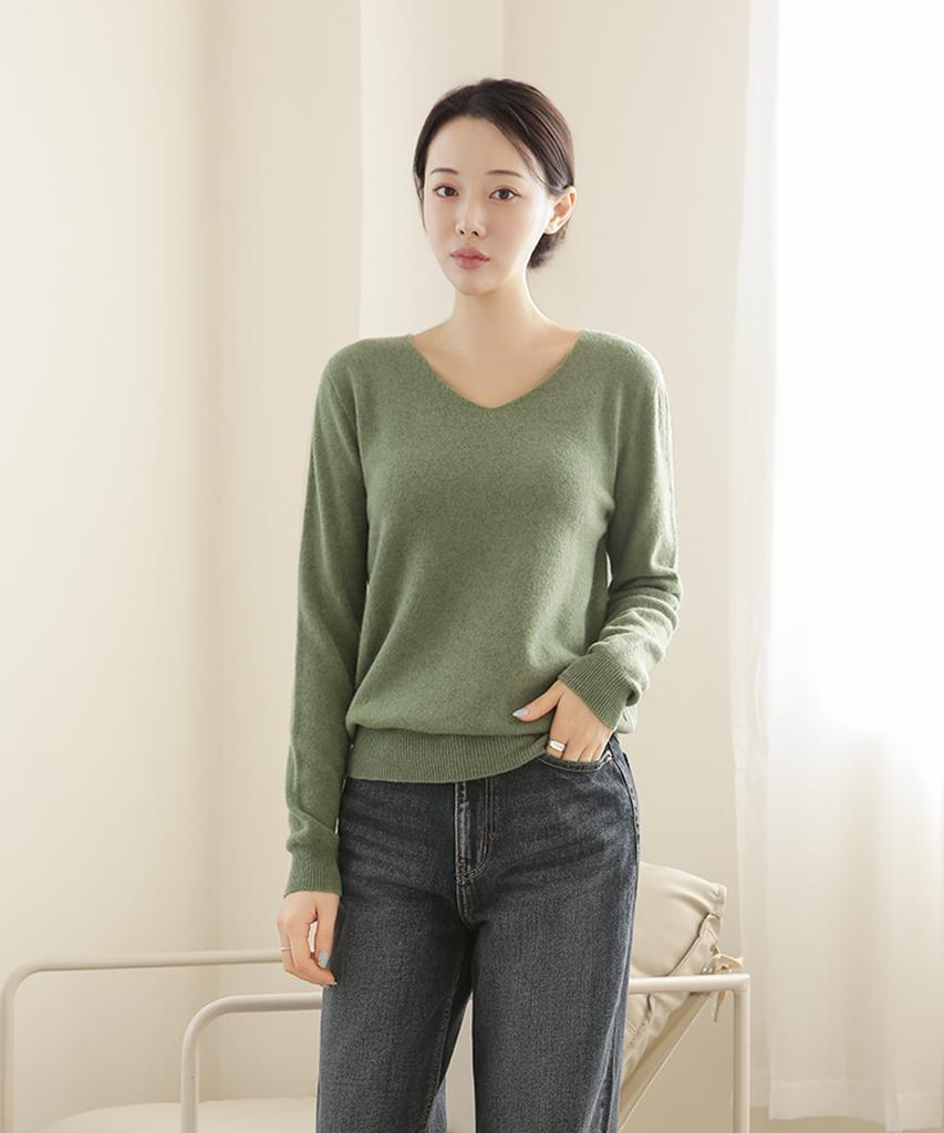 Keulleiseu 100% Wool V-Neck Knit Sweater_Red