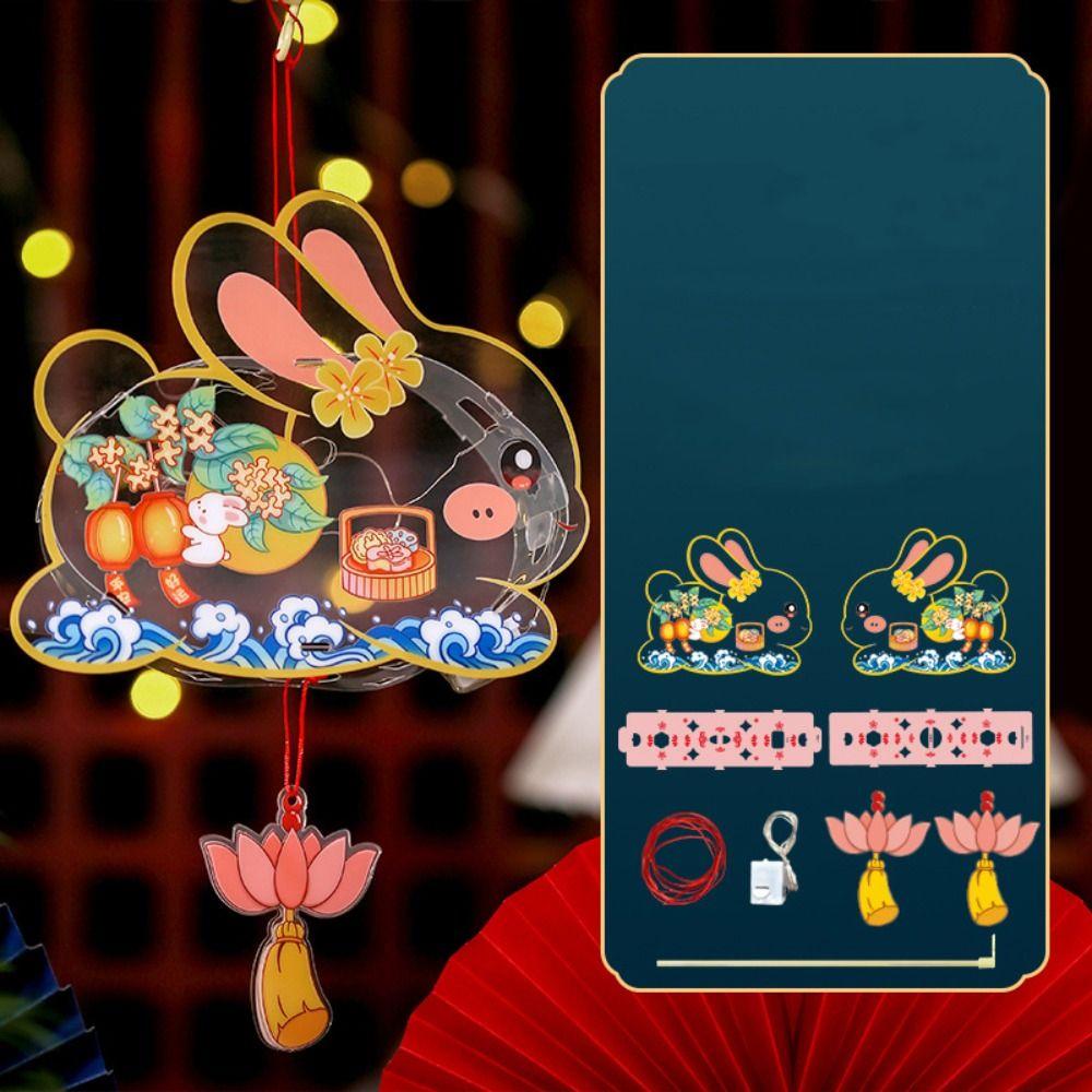 DIY Material Bag Mid-Autumn Festival Lantern DIY Glowing Light-Up Bunny Lantern  Photography Props