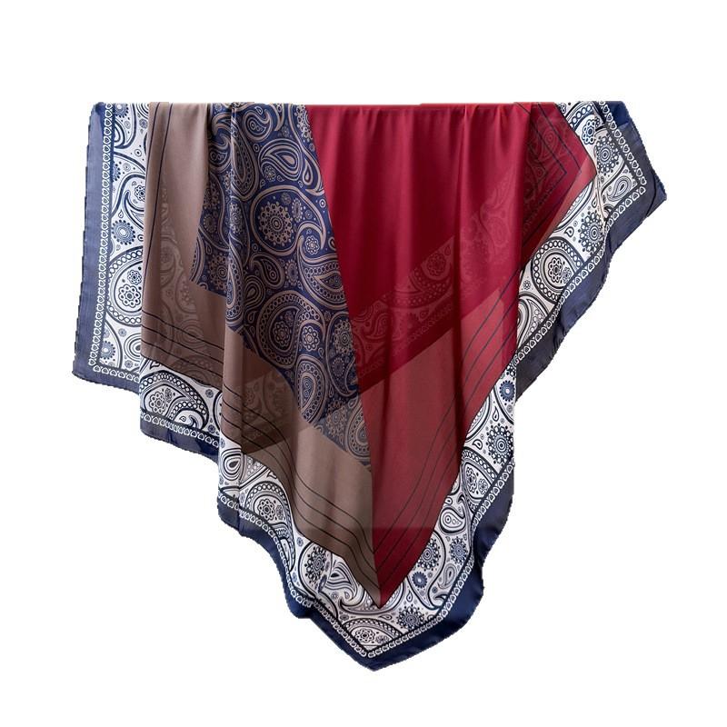 European And American Cashew Nut Color Matching Satin Simulation Silk Printing Large Square Scarf Silk Scarf Shawl Headscarf Neck Protection Scarf