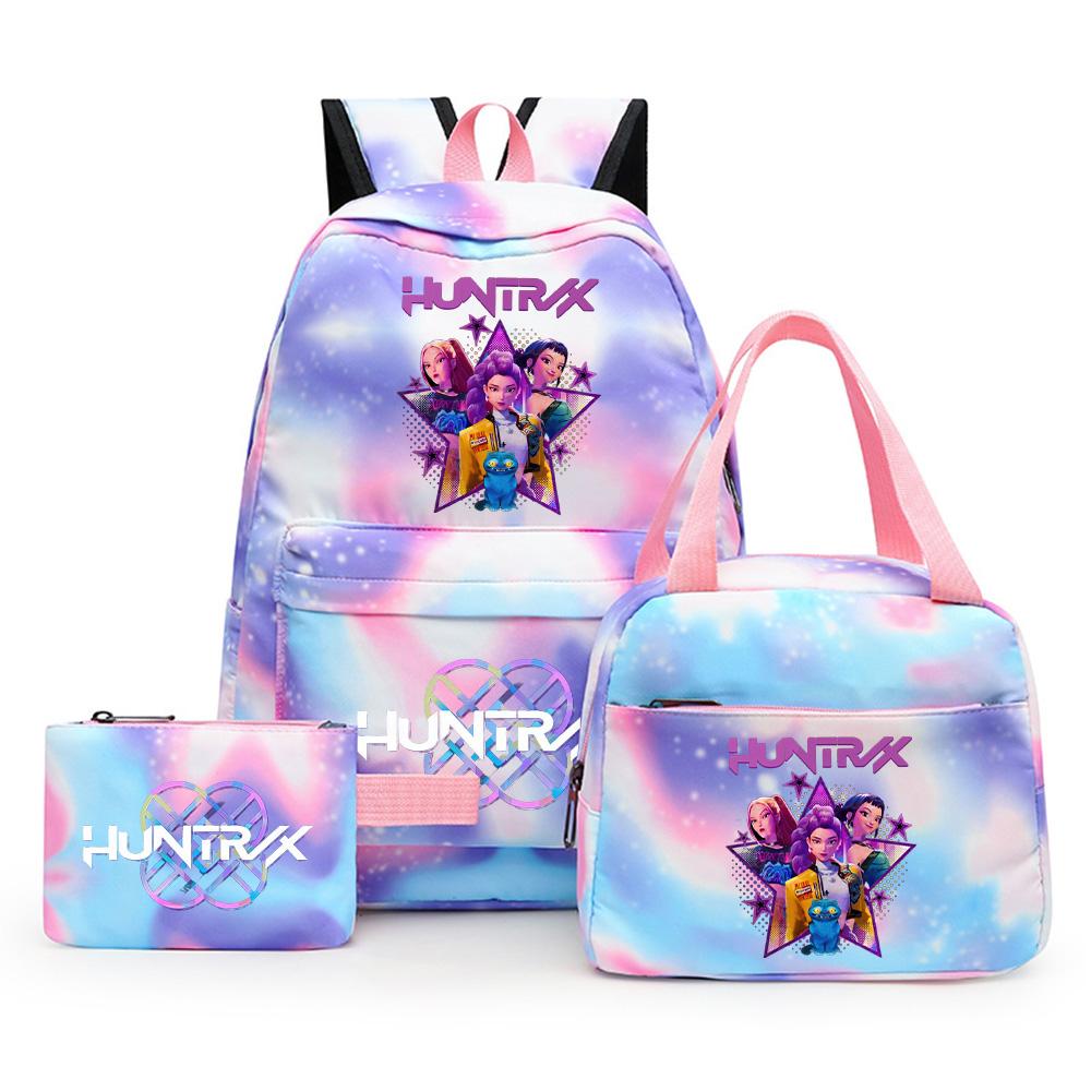 3 st/set Anime Söt Kpop Tryckt Ryggsäck med Matlåda Pennfodral för Tonårsflicka Pojke Bokväska Stor Kapacitet vattentät Resväska Barnpresent