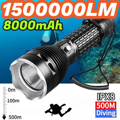 High Power Diving Flashlight IP8 Highest Waterproof Rating Professional Diving Light Powered by 18650 Battery With Hand Rope