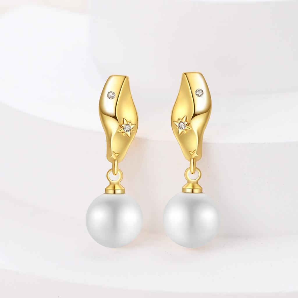 Pearl Sweet Gold-colored Earrings for Women Girls Trendy Fashion Jewelry High Quality Dainty Elegant Gift