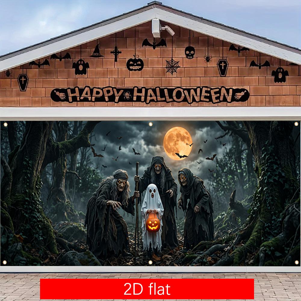 2D Flat Banner 1PC Large Garage Banner - Polyester Material - Multi-size Banner Halloween Three Old Witches Jungle Collection