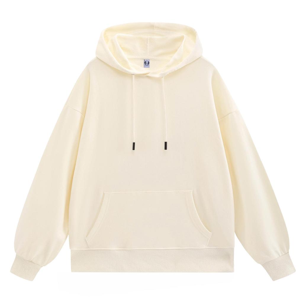 Loose Oversized Drop Shoulder Hooded Pullover Sweatshirt with Pocket - Solid Color, European Size, Customizable Design