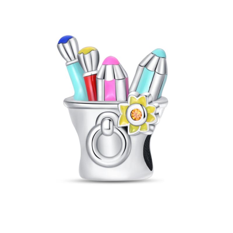 Copper Colorful Art Brush Palette Sunflower Painting Charms Beads Fit Qikaola Original Bracelets Diy Birthday Jewelry