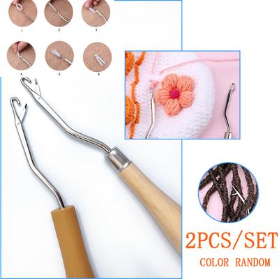 2 stuks Houten Handvat Klikhaak Haaknaald Haarweefnaald Pruiken Breien Extensions Styling Tools Tapijten Maken Reparatie Handwerkgereedschap