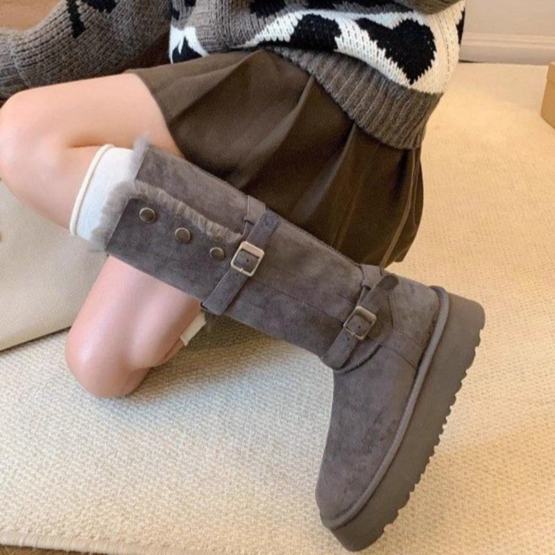 

Women s Snow Boots Winter Plush Warm Cotton Shoes High Quality Suede Casual Boots Winter Warm Knee-high Boots Botas Largas Mujer 35 сірий колір