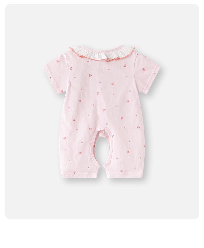 Girls' Summer Floral Cotton Romper, Short-Sleeved with Doll Collar, Size 100.