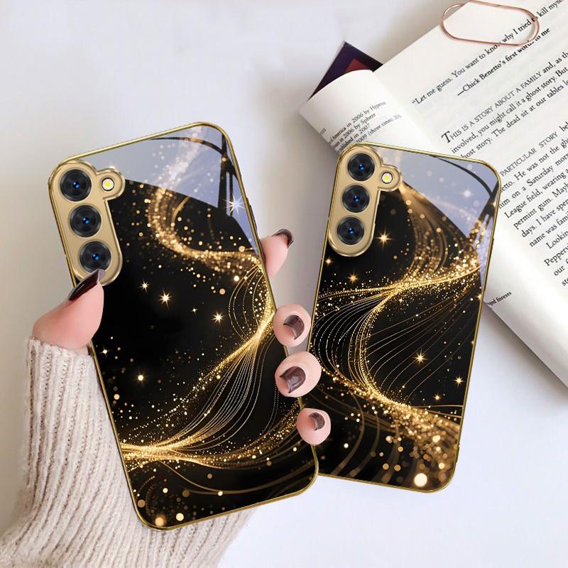 Noble Golden Curve For Samsung Galaxy S20 FE S21 S22 S23 Plus S24 Ultra 25Ultra S21+ S9+ S22Plus Golden glass phone case