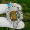 925 Sterling Silver Natural Ocean Jasper Swiss Blue Topaz Trendy Pendant Jewelry
