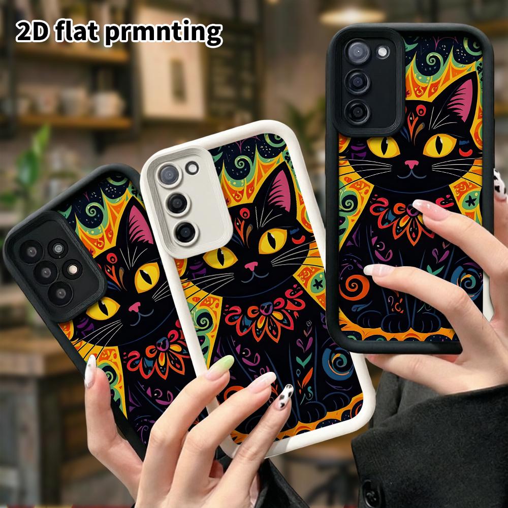 Phone Case: 2D Flat Samsung Galaxy A34 A35 M05 M06 S20 S22 S21 FE Plus 5G Tiered Protective Case, Patterned Black Cat, Christmas and Halloween Gift