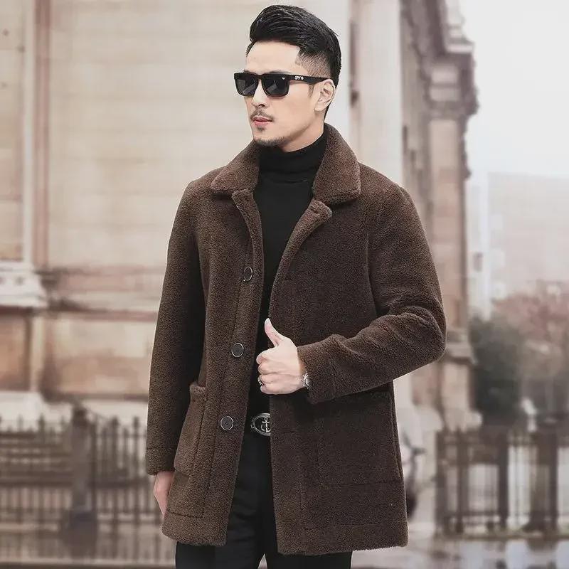 Men's Faux Lambskin Jacket - Short Lapel Coat for Autumn/Winter