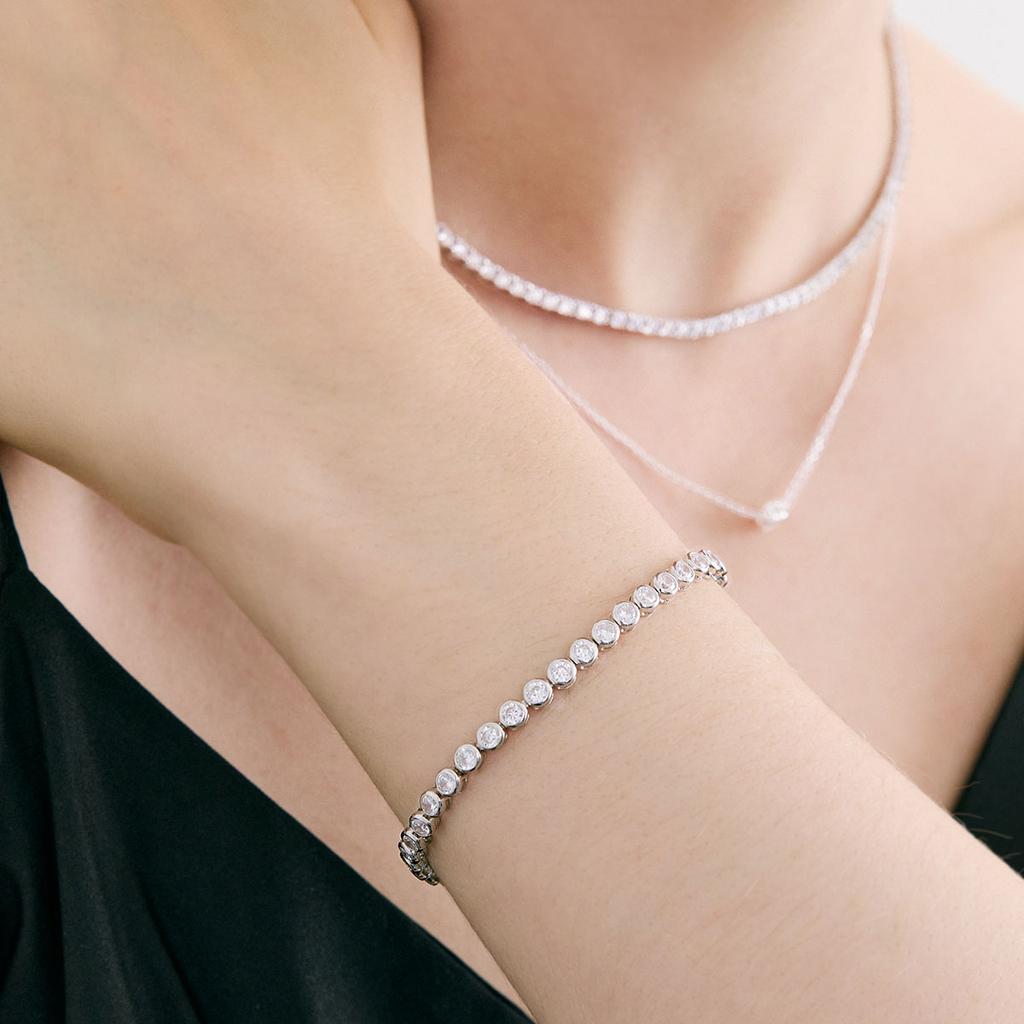 Mezmic Moissanite 3Mm Round Tennis 925 Silver Bracelet