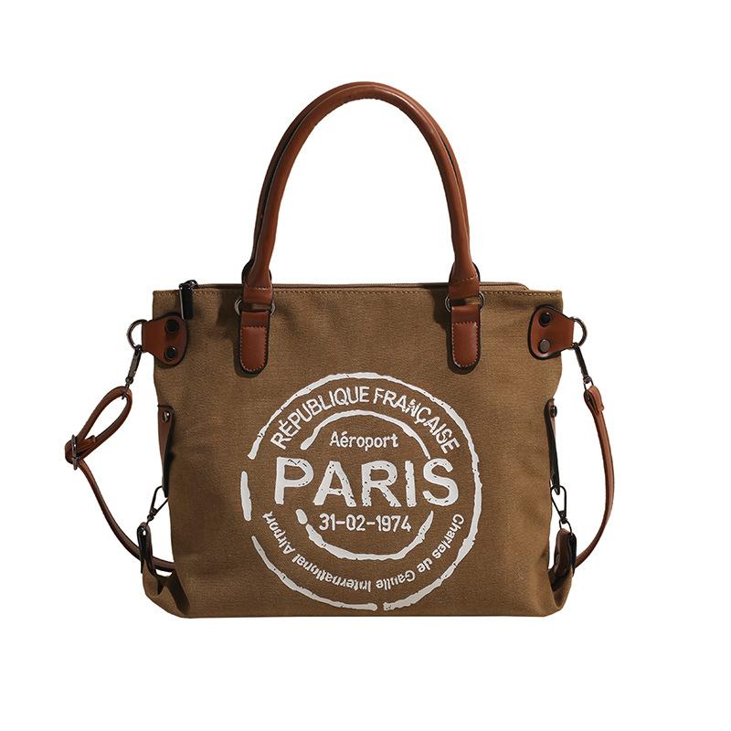 Hand new canvas trendy fashion women's bag letter large capacity tote bag casual commuter shoulder messenger bag