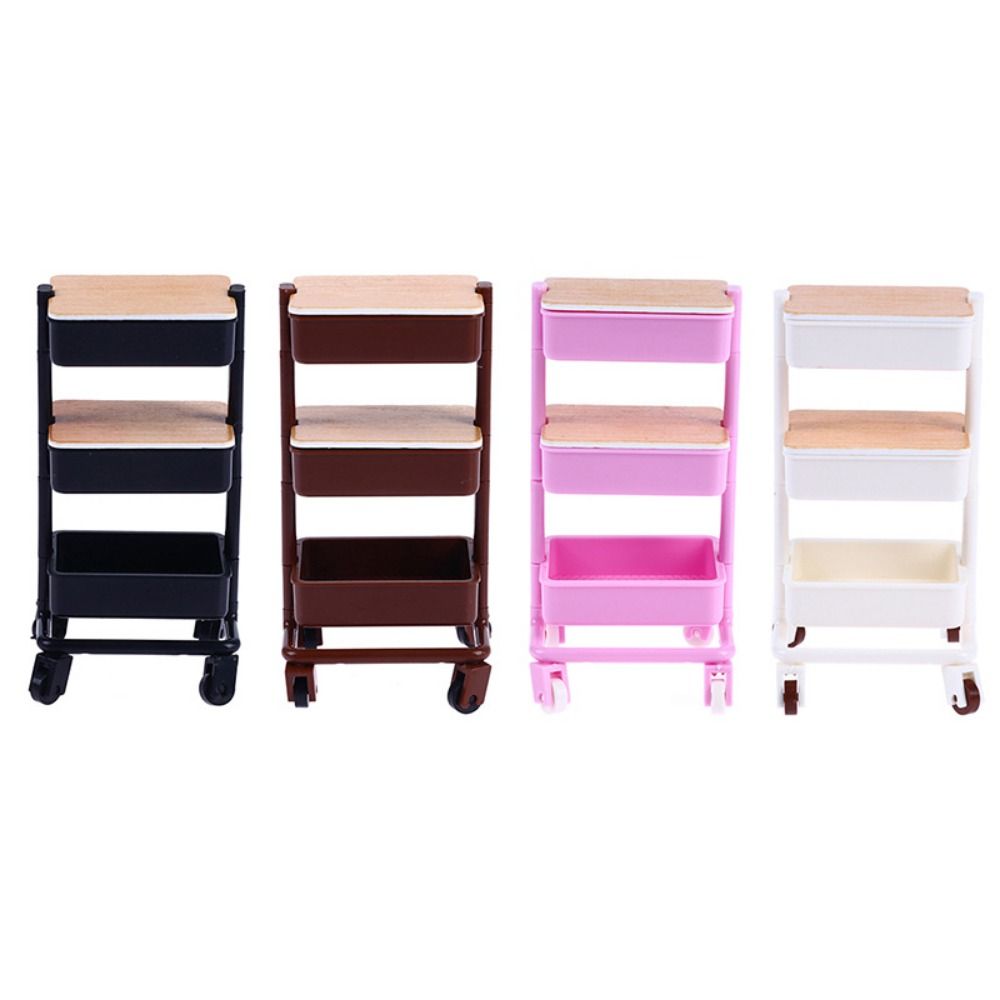 With Wheel 1:12 Dollhouse Trolley Plastic Storage Shelf Model  Kitchen Furniture Accessories