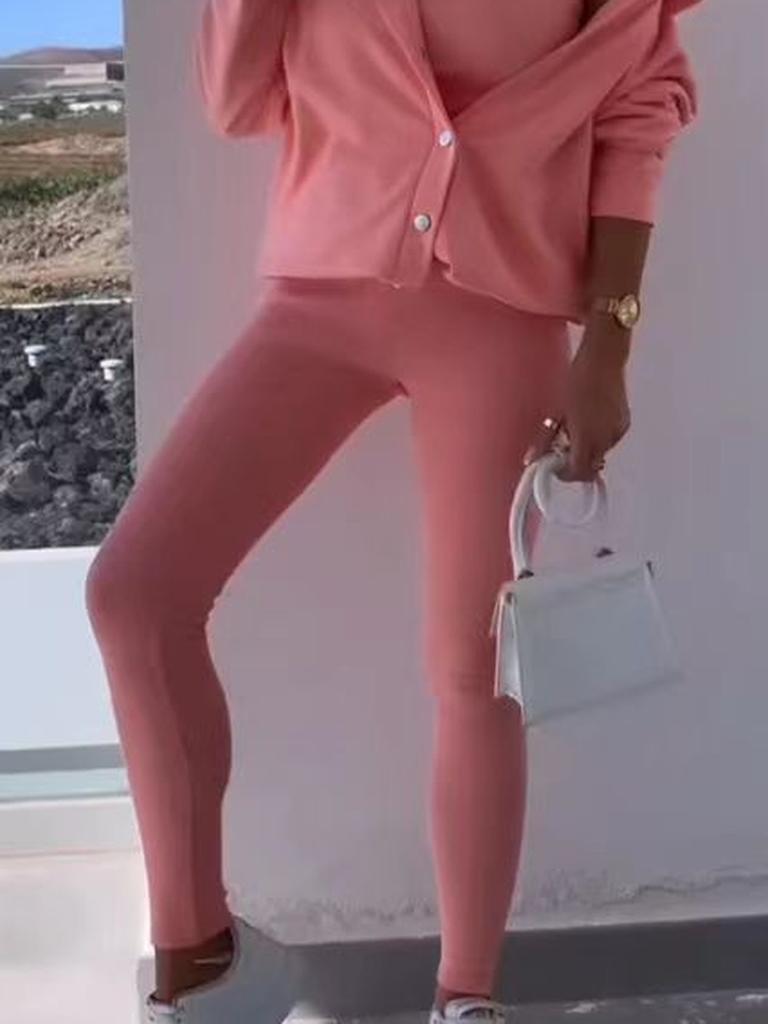 Spring New Women's Casual Hooded Sweatshirt & Slim Fit Ribbed Pants Set - 3 Pieces