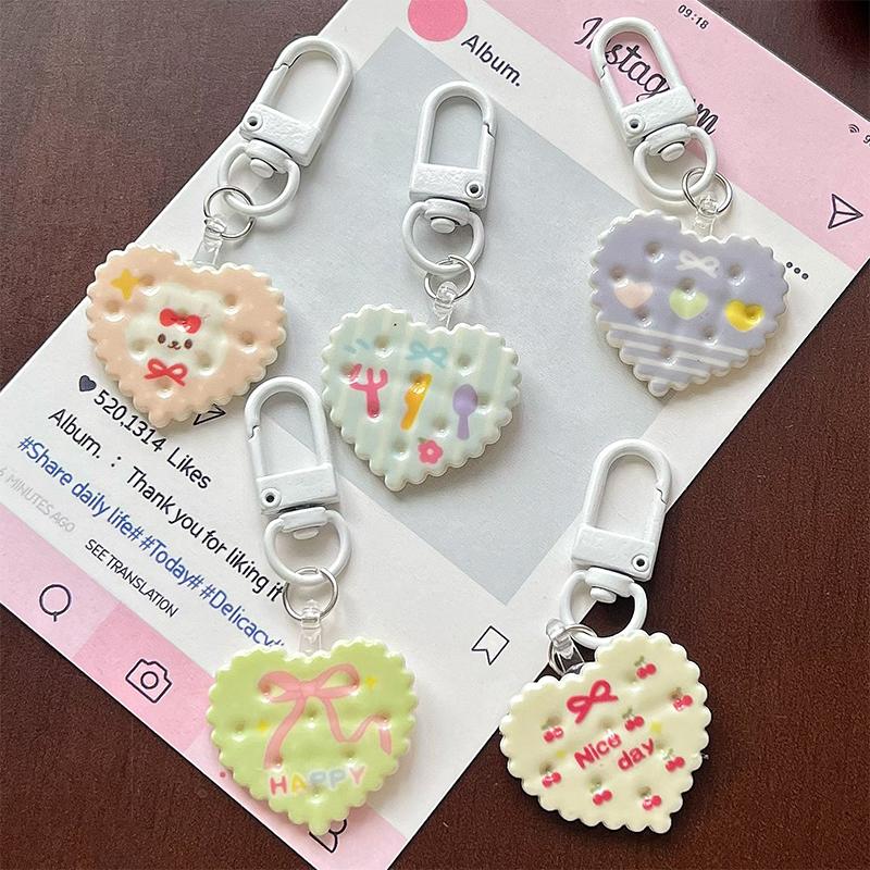 

1/2 шт. милый мультяшный брелок в виде сердца в виде печенья Kawaii сладкая заколка для волос для женщин и девочек милая сумка кулон украшение аксессуары подарки