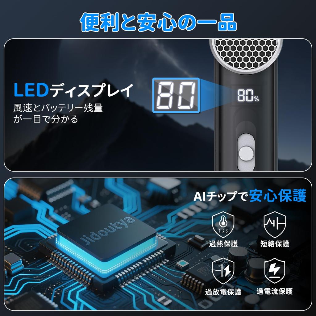 Jidoutya Kompakter Elektrischer Luft-Super-Luftstrom Maximale Luftgeschwindigkeit von 67 Autowaschgebläse mit LCD 4000 mAh Schnell Bis zu 120 Minuten Kontinuierlich für Auto