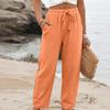 Women's Summer Wide Leg Pants, Elastic Waist Color Loose Fit Cotton Linen Trousers, Casual Long Pants