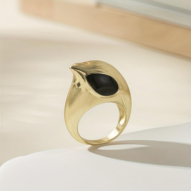 Modischer Klassischer Eulenkopf Stil Ring, Kombiniert mit Schwarzem Zirkonia, Einzigartiges Design für Damen, Urlaubsaccessoires Schmuck