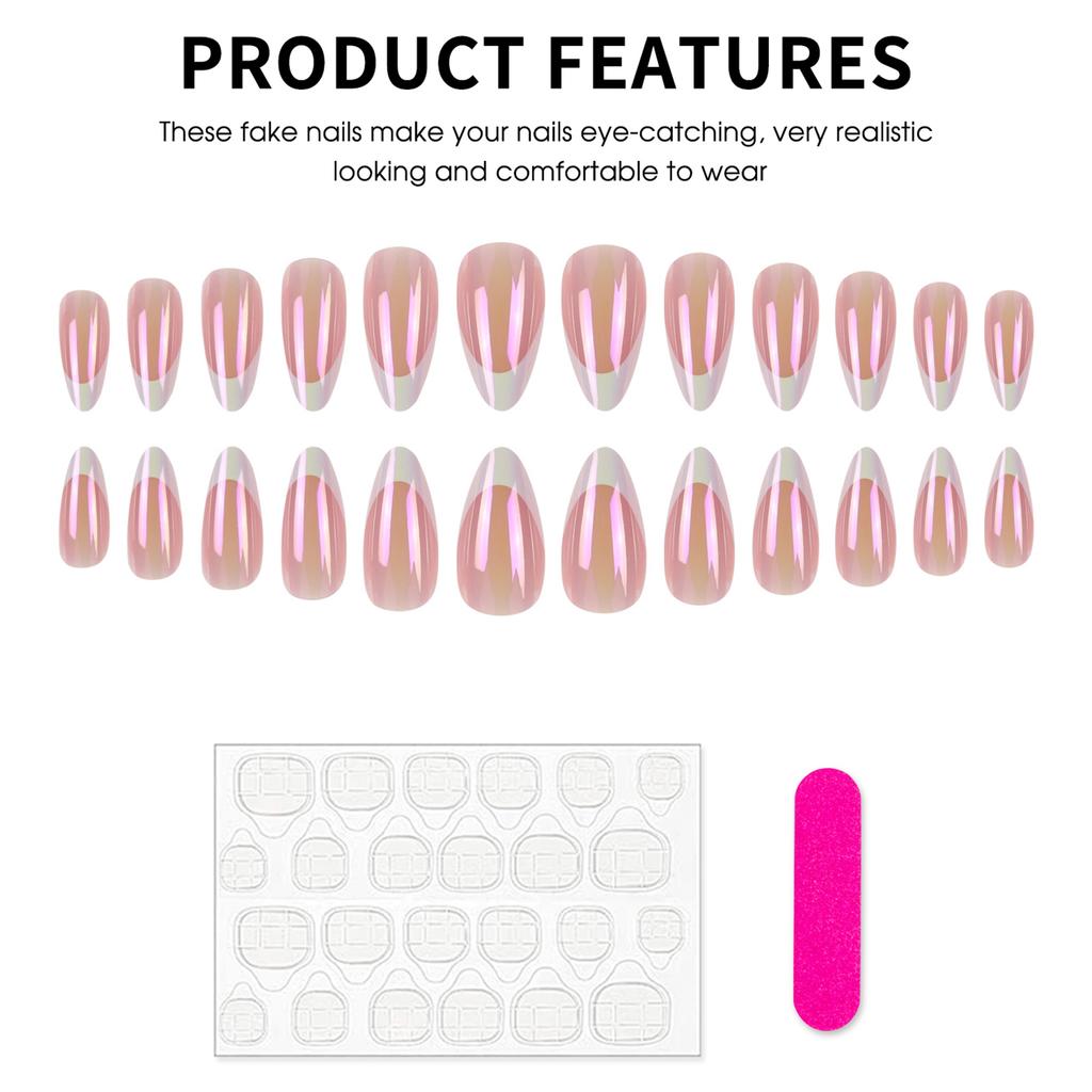 French Electroplated Aurora Gradient Almond False Nails 24 Pieces Durable And Comfortable For Daily Use