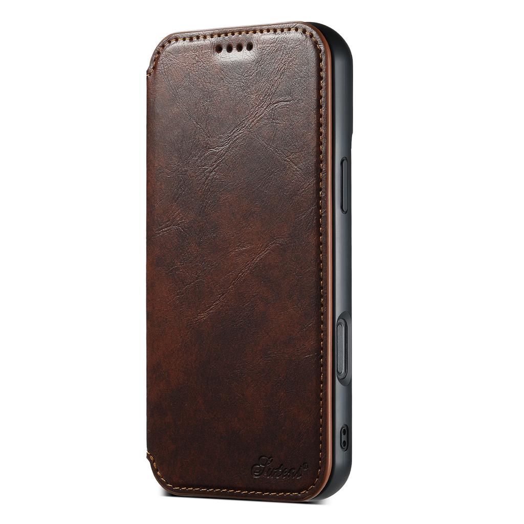 SUTENI J06 For iPhone 16 Plus Case Compatible with MagSafe Textured PU Leather Flip Phone Cover