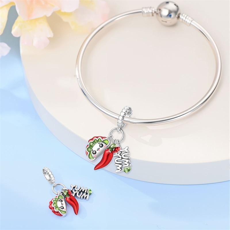 Copper Mexican Cuisine Taco Chili Yum Pendants Charms Fits Genuine Charms Bracelet Women DoItYourself Jewellery Gifts