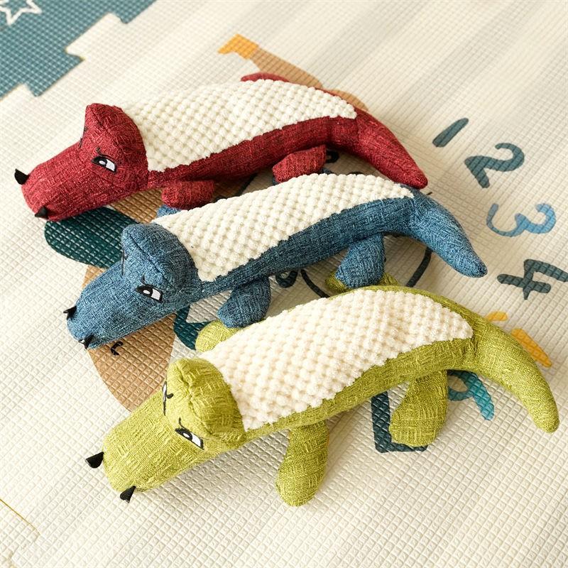 Plush Pet Toy Dogs Cats Squeaky Crocodile Design Durable Chew In Red Blue Green