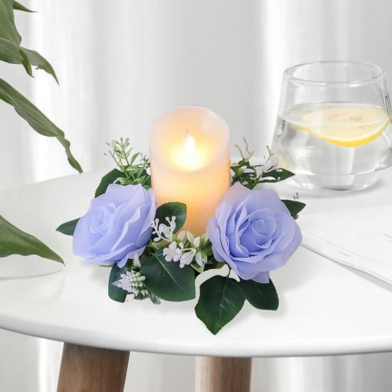 Künstlicher Rosenkranz, Kerzenring, Säulenkerzenhalter, Frühlingsgrüne Blätter, Blumengirlande für Zuhause, Hochzeit, Party, Tischdekoration
