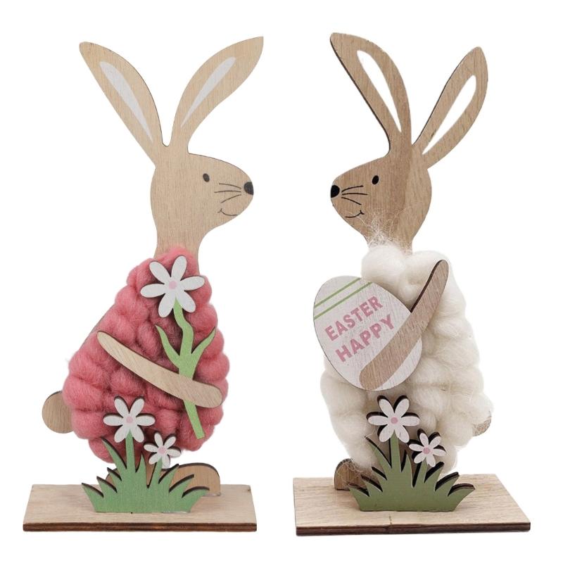 Easter Bunnies Wood Sculptures Rabbit Figurine Rabbit Sculpture for Elegant Homes Decoration and Celebration Displays
