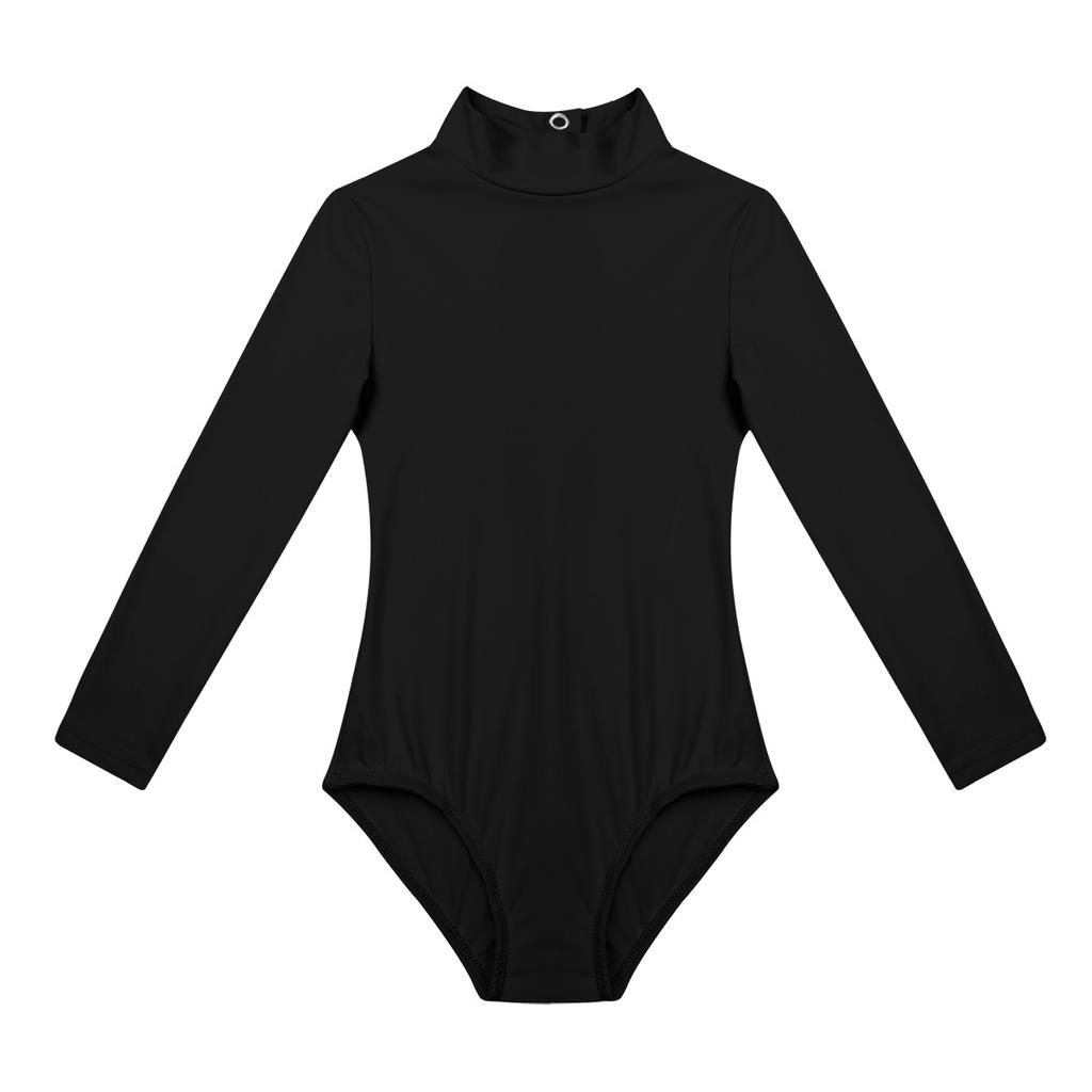 Kids Girls Long Sleeves Bodysuit Turtlencek Hollow Out Back Ballet Dance Gymnastic Leotard Jumpsuit Dancewear