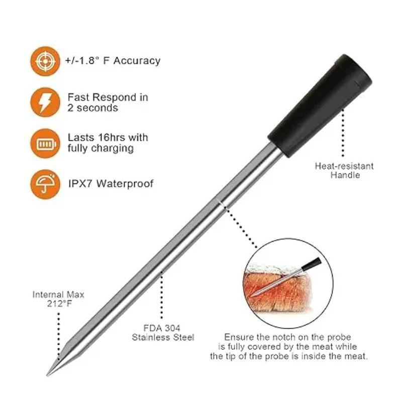 Chytrý masový teploměr bezdrátový - Bluetooth masové teploměry na grilování a uzení, sonda vydrží až 16 hodin