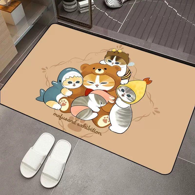 2pcs Cartoon Cat Diatom Mud Floor Mat Bathroom Water Absorption Quick Drying Easy Cleaning Foot Pad Non-slip Mat