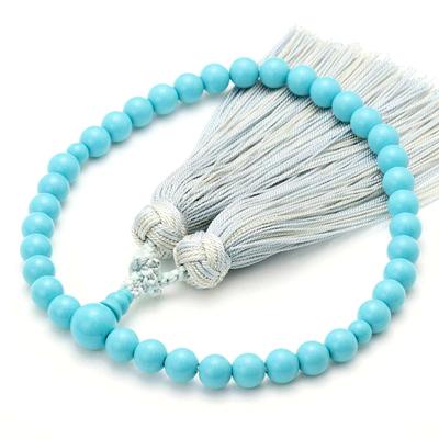 Women's Kyoto Buddhist Prayer Beads, Turquoise, 7mm Beads, Silver Flower Tassel, Suitable for All Sects, Informal Funerals, Buddhist Altars, Mourning