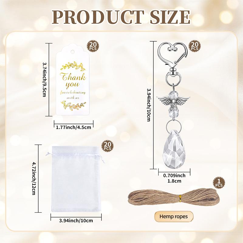 Angel Wing Pendant Keychains 20 Set White Crystal Angels for Baby Shower Favors and Wedding Supplies