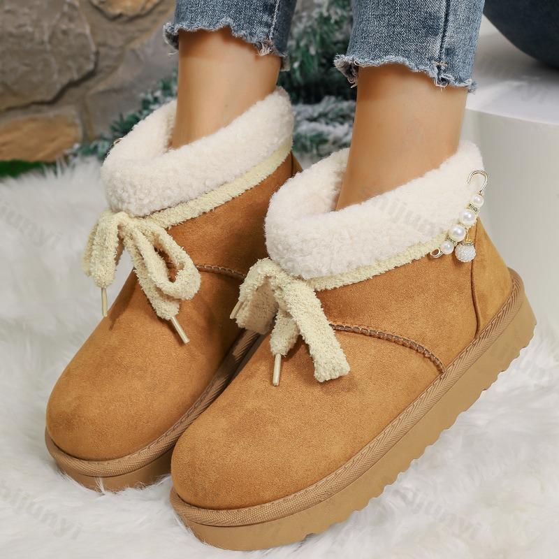 Fashion Women's Short Boots 2025 Winter New Outdoor Thicken Warm Slip on Snow Boots Comfortable Fashion Bow Knot Non Slip Cotton Shoes