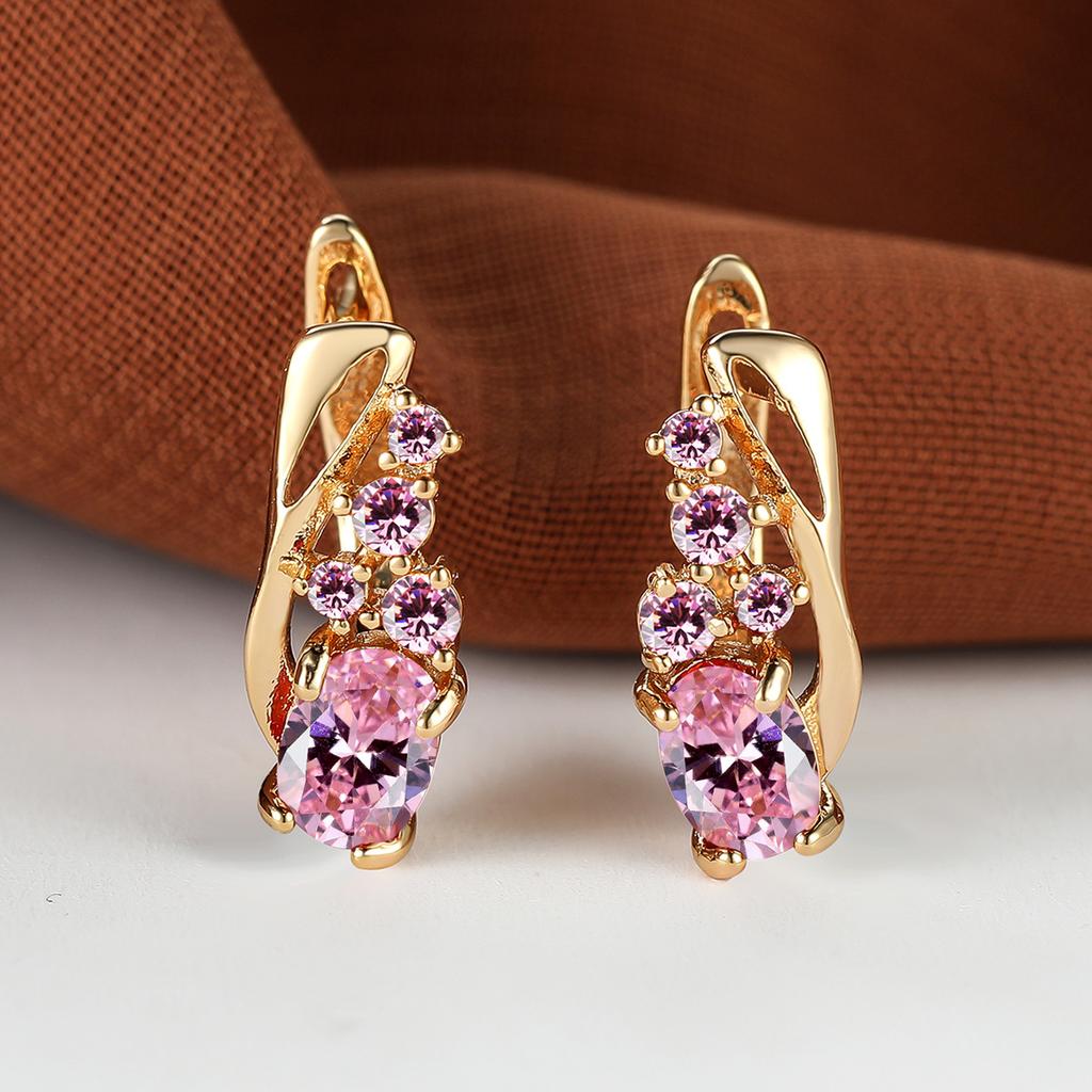 Multicolor Zircon Rainbow Stone Female Luxury Crystal Hoop Earrings Vintage Gold Color Bride Wedding Jewelry for Women