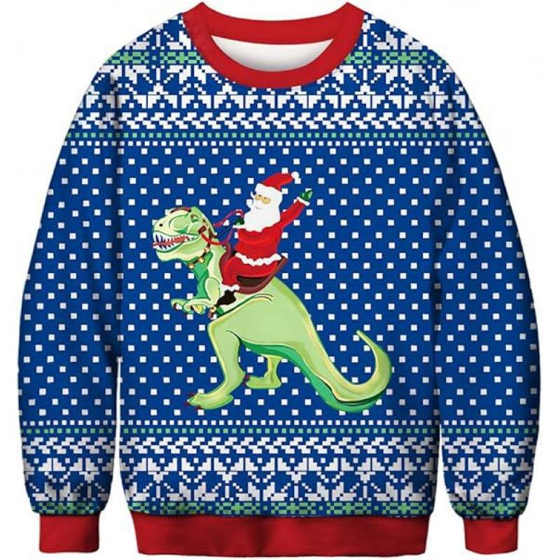 New Green Hair Monster Santa Claus 3D Digital Print Christmas Peripheral Round Neck Long Sleeved Women's Pullovers