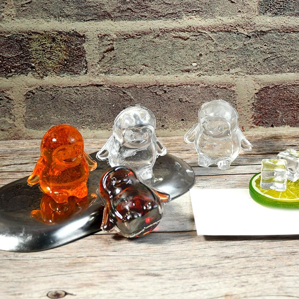 Creative Penguins Shaped Ice Cube Maker 4 Compartment Flexible Silicone Mold with Covers for Drinks Household Use