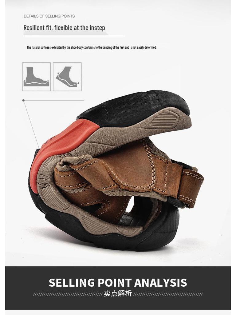 Outdoor Men's Leather Breathable Sandals - Summer Beach & Upstream Plus Size Casual Sandals