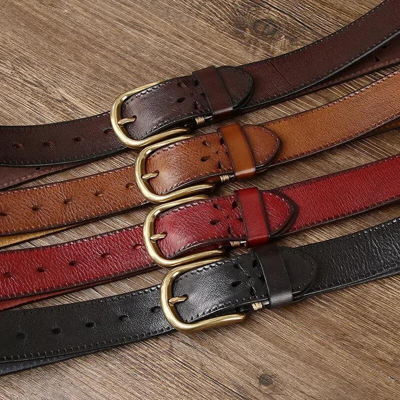 3.8 CM Pure Cowhide Genuine Leather for Men's High Quality Jeans Retro Brass Buckle Belts Cowboy Waistband Male Fashion Designer
