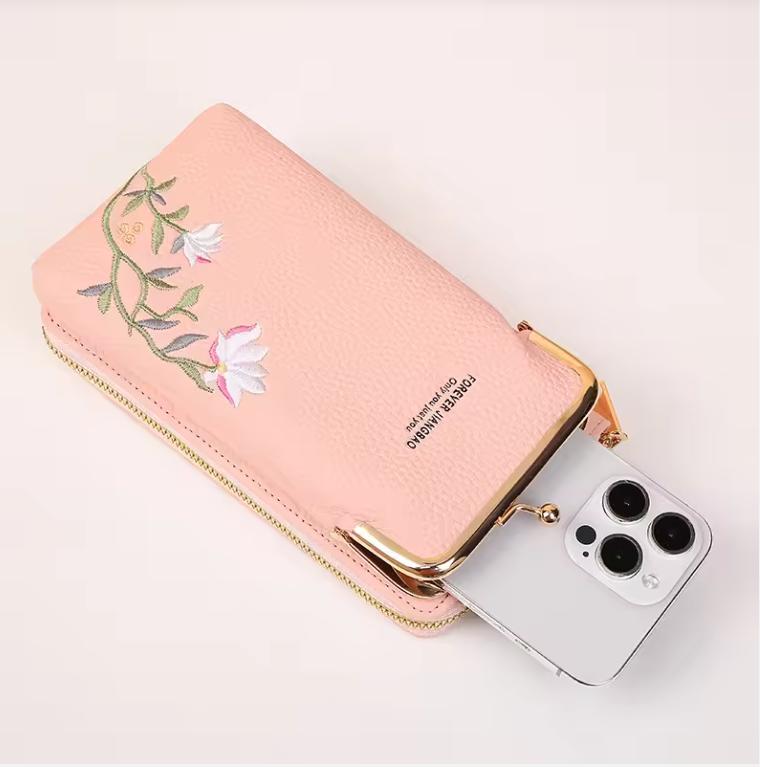 Fashion Women Small Crossbody Bag for Mobile Phone PU Leather Purse Bag Elegant Flower Pattern Messenger Bag Wallet For Girls