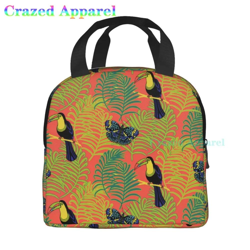 Large Lunch Bag Parrots On Branches Printed Insulated Lunch Box for Women and Men, Portable Lunch Box for Work Picnic Beach