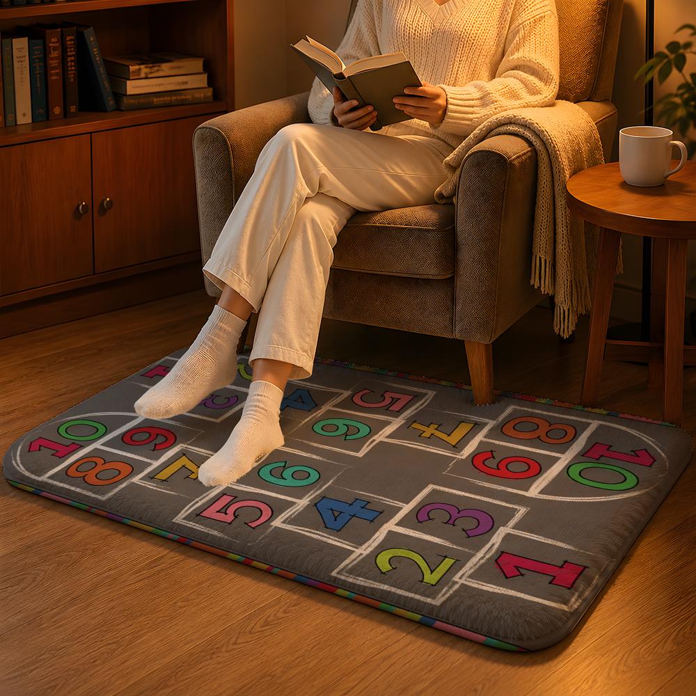 A-Alphabet Hopscotch Play Rug Floor Mat Soft Flannel Non-Slip Rug Washable Floor Mat for Living Room Bedroom Home Decor