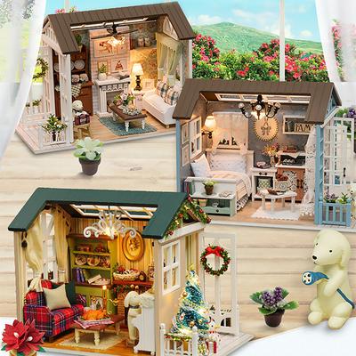 Kit de Casa de Bonecas em Miniatura DIY Quebra-cabeça de Montagem Casa de Madeira 3D Cômodo Artesanato Com Móveis Luzes LED Presente de Aniversário para Crianças Brinquedos