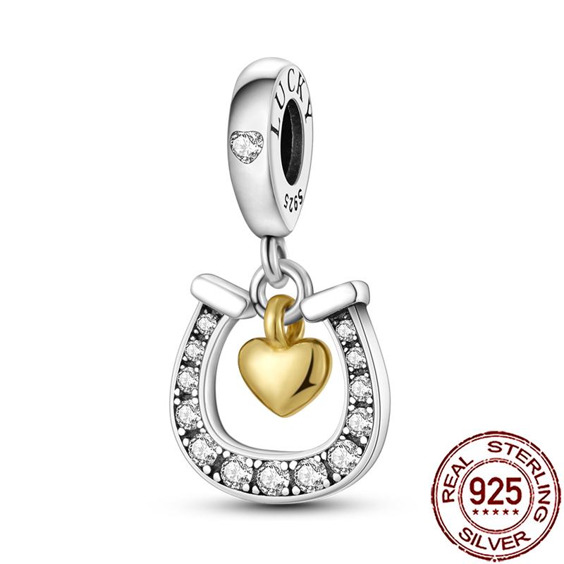 Charms Copper Lucky Horseshoe Clover Dreamcatcher Feather Dangle Beads Fit Bracelet Necklace Women Diy Jewelry