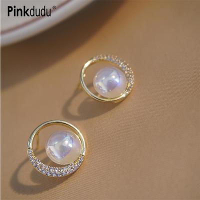 Korean Circle Stud Earrings Gold Plated Minimalist Zinc Alloy Earrings Gift for Women PD2212