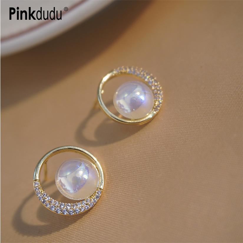 Pinkdudu Korean Circle Stud Earrings Gold Plated Minimalist Zinc Alloy Earrings Gift for Women PD2212