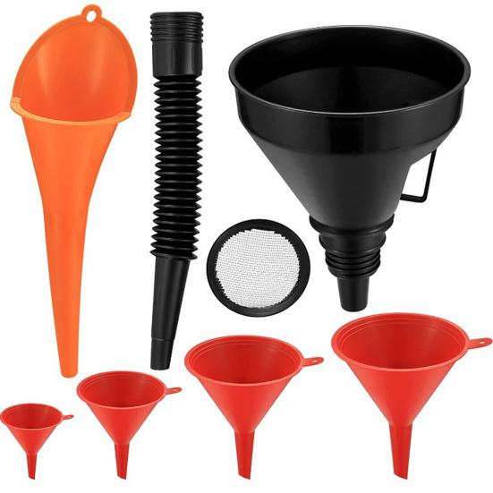 1 Set Automotive Funnels Wide Mouth Fuel Funnels Plastic Long Neck Oil Funnels Flexible Right Angle Funnels with Detachable Spout Filter